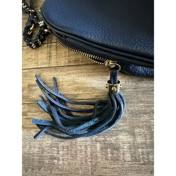 Aimee Kestenberg Blue Pebble Leather Gold Chain Straps Cali Shoulder Bag - Picture 12 of 12